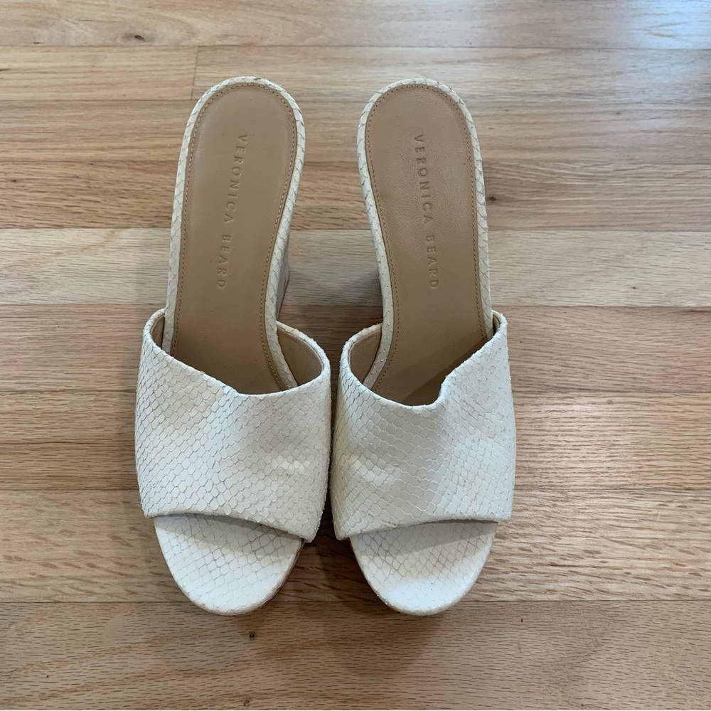 Veronica Beard White Python High Cork Wedges Size… - image 3